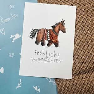 Christmas card horse Winter postcard for horse girls Christmas gift for rider Pony motif greeting card illustration colorful image 5