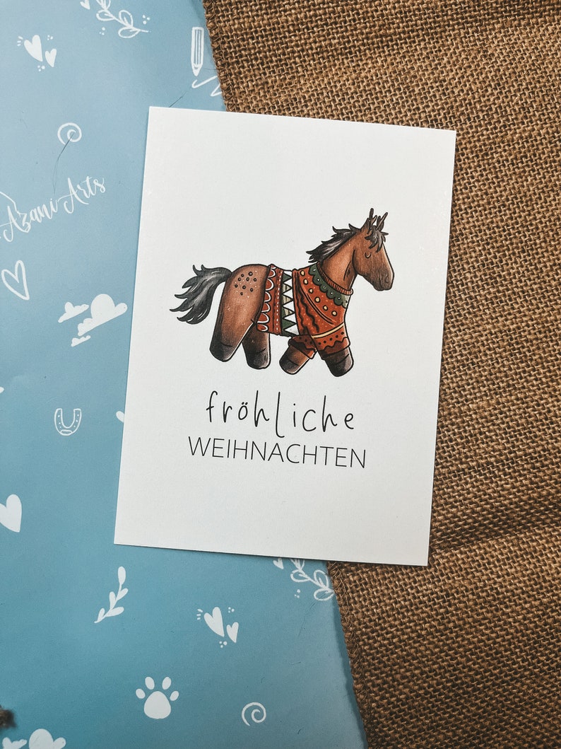 Christmas card horse Winter postcard for horse girls Christmas gift for rider Pony motif greeting card illustration colorful image 5