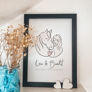 Personalized Horse Lover Poster Line art illustration in pastel Gift for riders individual horse portrait Pink image 8