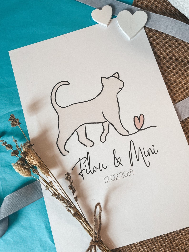 Customizable Cat Lover Poster Pastel Line Art Illustration A4 Size image 5