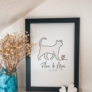 Customizable Cat Lover Poster Pastel Line Art Illustration A4 Size image 2