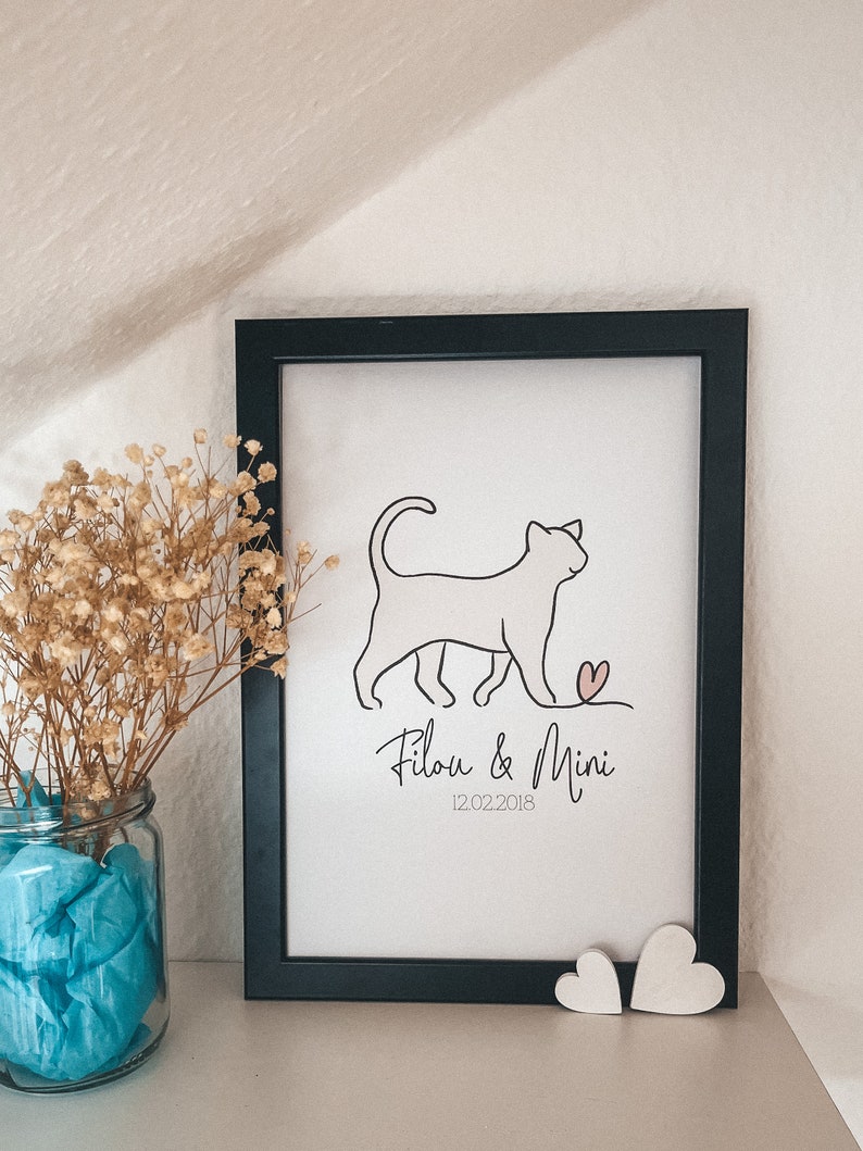 Customizable Cat Lover Poster Pastel Line Art Illustration A4 Size image 2