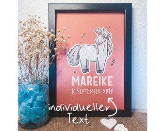 Personalized Unicorn Poster | Pink Nursery Mural | horse girl | gift for birth | Illustration art print