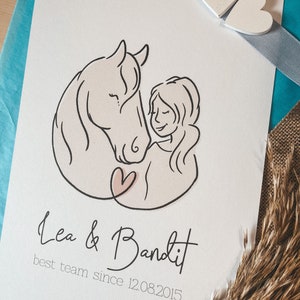 Personalized Horse Lover Poster Line art illustration in pastel Gift for riders individual horse portrait Pink image 5