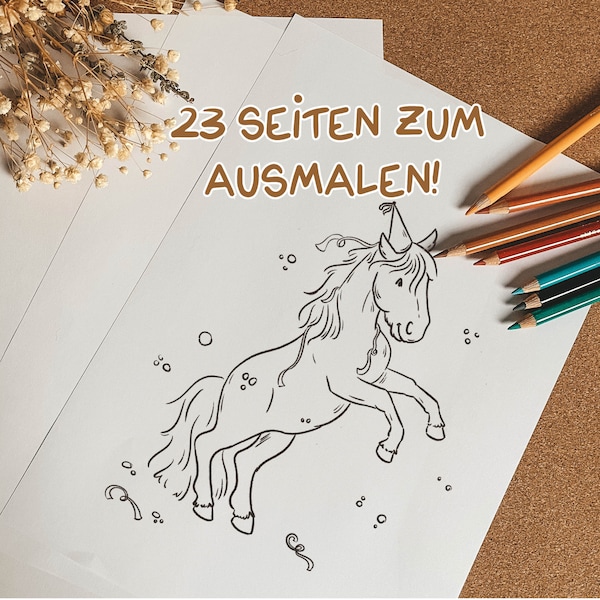 Ausmalbilder Ponys, Pferde, Katzen |23 Motive | Ausmalen Malbilder Kinder Mädchen | Download zum ausdrucken