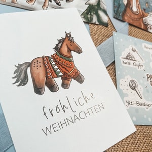 Christmas card horse Winter postcard for horse girls Christmas gift for rider Pony motif greeting card illustration colorful image 2