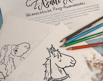 Coloring pages for children | Ponies & Christmas | winter coloring pictures to print out | Coloring and activities for girls | Horses