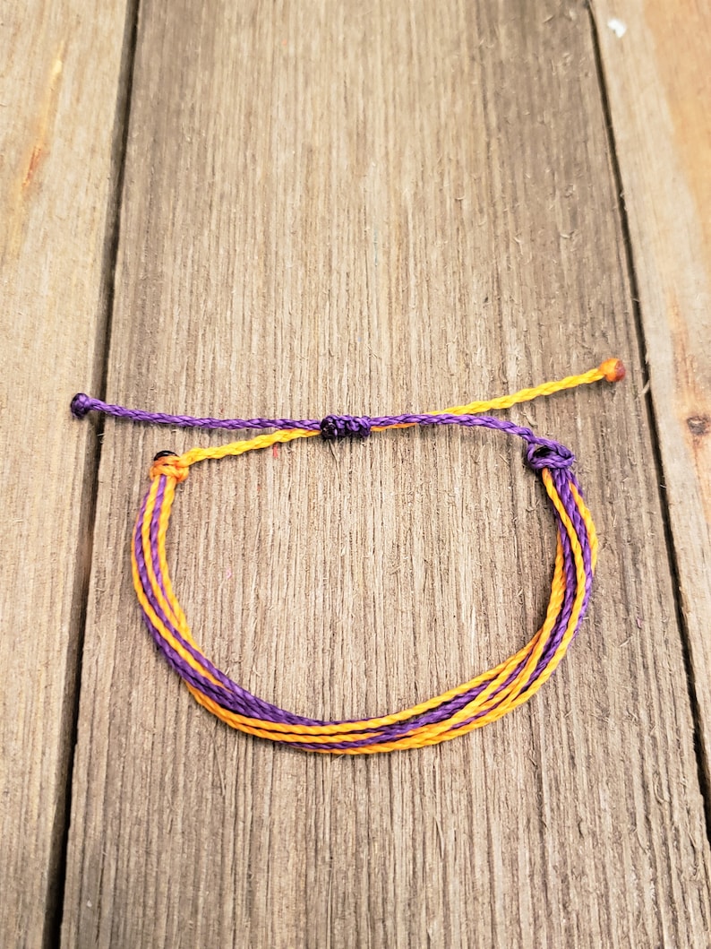 Stackable String Bracelet Adjustable PurpleGold Polyester Waxed Cord Gift Spiritwear Waterproof