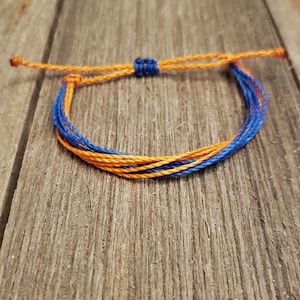 Stackable String Bracelet | Adjustable, Waterproof  | Orange/Blue Polyester Waxed Cord | Spiritwear | Gift