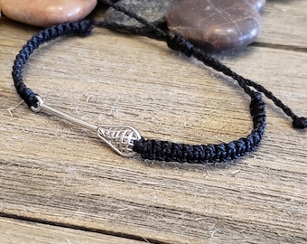 CUSTOMIZE Colors | LaCrosse Stick Charm Braided Cord Bracelet | Adjustable and Waterproof | Waxed Polyester Cord |  Great Team Gift