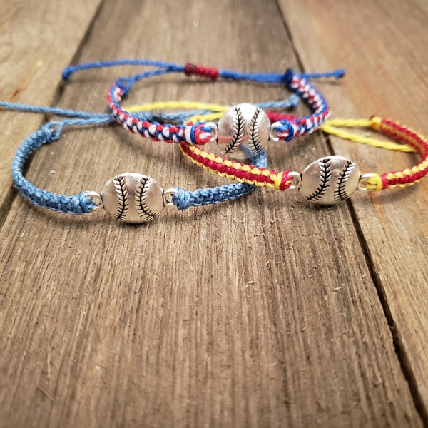Customize | Softball/Baseball Charm Braided Stackable Bracelet | Adjustable and Waterproof | Waxed Polyester Cord | Team Gift | Stackable