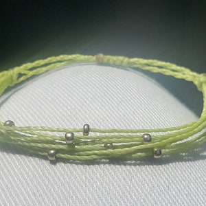 CUSTOMIZE Stackable String Bracelet | Adjustable, Waterproof  | Polyester Waxed Cord | Silver Glass Beads |Spiritwear