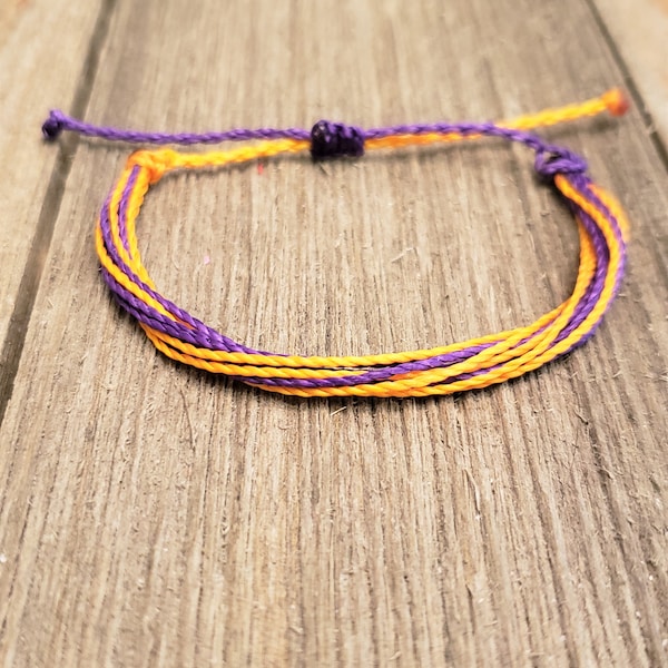 Stackable String Bracelet | Adjustable, Waterproof  | Purple/Gold Polyester Waxed Cord | Spiritwear | Gift