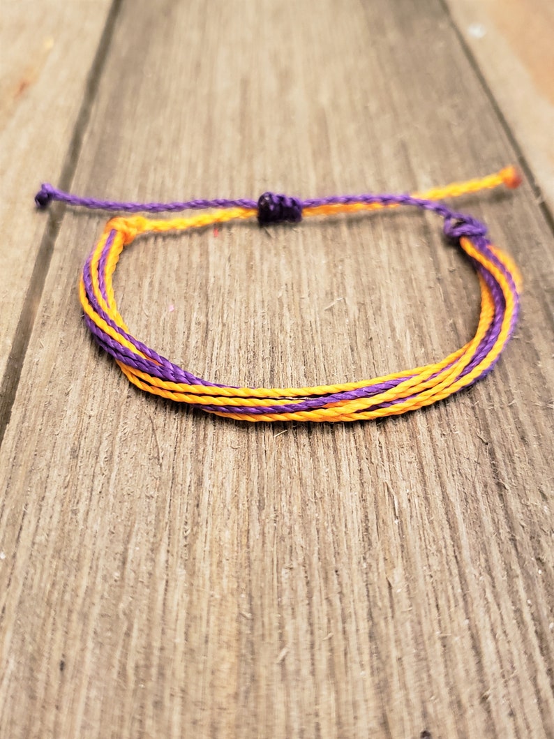 Stackable String Bracelet Adjustable PurpleGold Polyester Waxed Cord Gift Spiritwear Waterproof