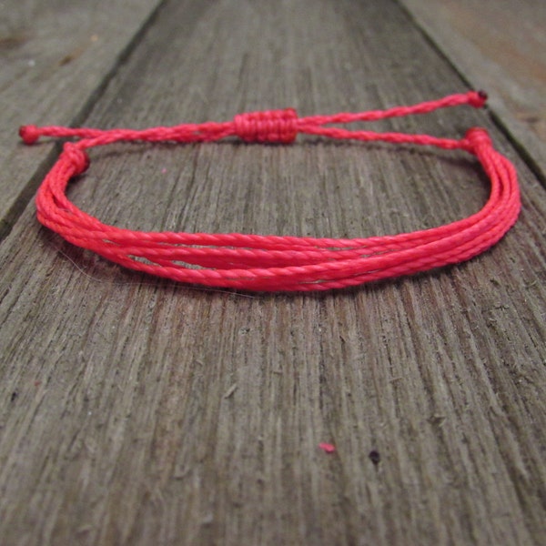 Stackable String Bracelet | Adjustable, Waterproof  | Neon Pink Polyester Waxed Cord