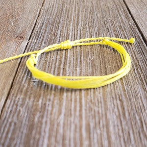 Stackable String Bracelet | Adjustable, Waterproof | Yellow Polyester Waxed Cord image 2