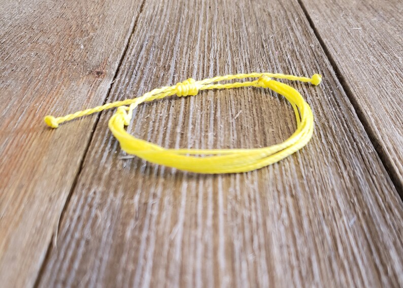 Stackable String Bracelet | Adjustable, Waterproof | Yellow Polyester Waxed Cord image 2