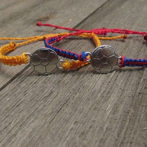 Customize Colors | Soccer Charm Braided Cord Bracelet | Adjustable and Waterproof | Waxed Polyester Cord |  Great Team Gift | Stackable