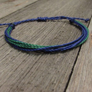 CUSTOMIZE Stackable String Bracelet | Adjustable, Waterproof  | Green/Navy Blue Polyester Waxed Cord | Spiritwear