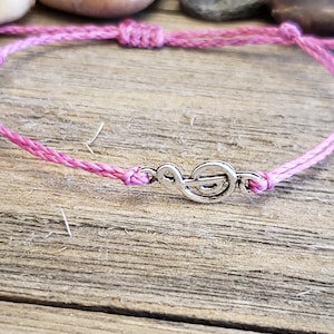 CUSTOMIZE Treble Clef Stackable Bracelet | Adjustable and Waterproof Cord | Fuchsia Polyester Cord