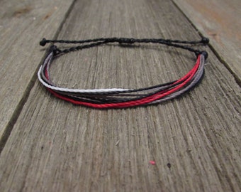 Stackable String Bracelet | Adjustable, Waterproof  | Black/Red/White/Dark Grey Cord