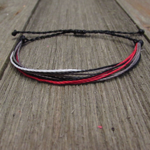 Stackable String Bracelet | Adjustable, Waterproof  | Black/Red/White/Dark Grey Cord