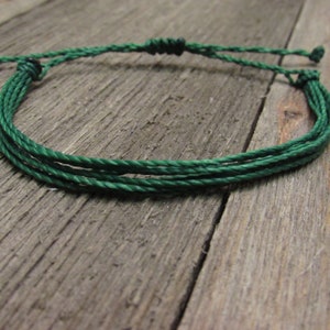 Stackable String Bracelet | Adjustable, Waterproof  | Green Polyester Waxed Cord