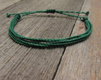Stackable String Bracelet | Adjustable, Waterproof  | Green Polyester Waxed Cord