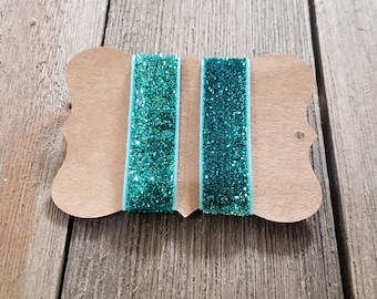 Elastic Sleeve Holders | Plastic Snaps Closure | Teal Glitter Elastic Ribbon | Team Gift