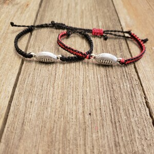 Customize Colors | Football Charm Braided Cord Bracelet | Adjustable and Waterproof | Waxed Polyester Cord |  Spiritwear Gift | Stackable