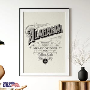 Alabama print, Alabama Art Print, Alabama poster, kaart van Alabama, kunst aan de muur Alabama, geschenken van Alabama, vintage print, Bama print, Bama poster