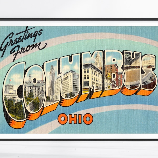 Vintage Columbus Print, Columbus Wall Art, Columbus Poster, Columbus Ohio Painting, Columbus Gifts, Ohio Decor, Ohio Gifts, Ohio Canvas