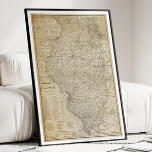 Mapa de Illinois, Impresión de mapa de Illinois, Impresión de Illinois, Arte mural de Illinois, Regalo del estado de Illinois, Póster de Illinois, Impresión de mapa de EE. UU., Mapa de Chicago, Retro