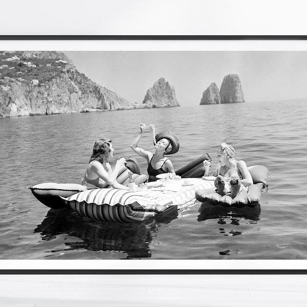Pasta on the Lake Print, Female Black and White Art, Funny Wall Art, Vintage Wall Art, Picnic on Lake, Picnic on Lake, Spaghetti Wall Art