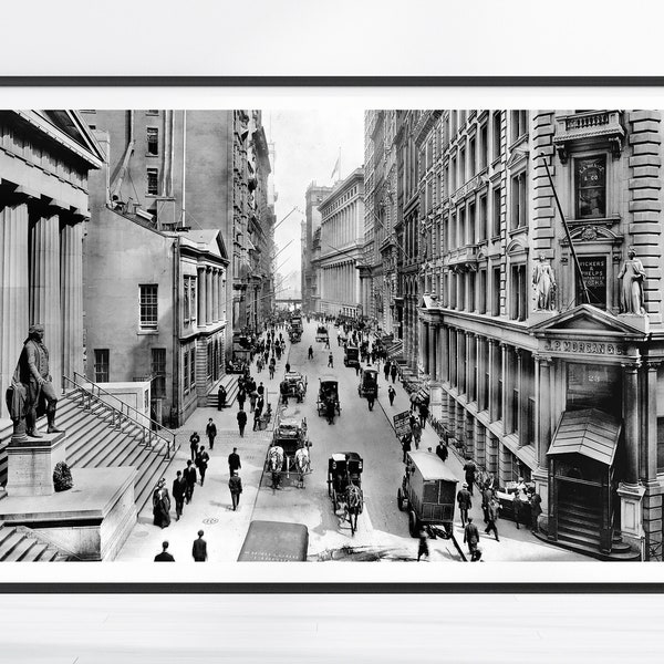 Vintage Wall Street Print, Black and White, Wall Street Wall Art, Wall Street Poster, Wall Street Photo, New York Decor, Manhattan Print