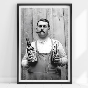 Vintage Whiskey Print, Prohibition Print, Black and White Art, Prohibition Wall Art, Whiskey and Cigar Print, Vintage Bar Decor, Bourbon Art