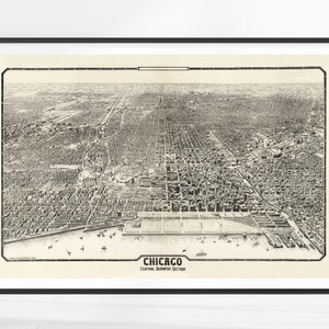 carte de Chicago vintage, impression de Chicago, décoration de Chicago, art de Chicago, carte de Chicago, noir et blanc, affiche de Chicago, Illinois, carte de Chicago