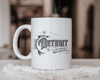 Vintage Detroit Coffee Mug 11 oz, Detroit Mug, Detroit Gift, Detroit Coffee Cup, Detroit Decor, Michigan Mug, Coffee Gift, Housewarming Gift