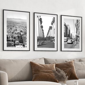 Stampe di Los Angeles, Arte murale di Los Angeles, Stampe in bianco e nero, Set di 3 stampe, Poster di Los Angeles, Stampe vintage di Los Angeles, Stampe di LA