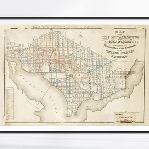 carte vintage de Washington, 1873, impression de Washington, décoration de Washington, art de Washington, carte de Washington D.C., noir et blanc, affiche de Washington