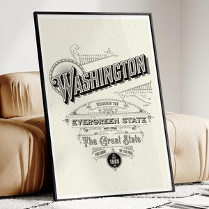 Washington print, Washington Wall Art, Washington poster, Washington kaart, Washington reisposter, Washington decor, Washington Art Print