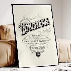 Louisiana Print, Louisiana Kunstdruck, Louisiana Wandkunst, Louisiana Poster, Louisiana Karte, Louisiana Reiseplakat, Louisiana Dekor, Retro