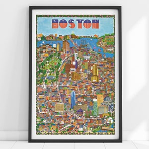 Reisposter Boston, vintage muurkunst, Boston-print, Boston-poster, Boston Wall Art, Boston Art, Boston-kaart, Boston-cadeau, vintage poster