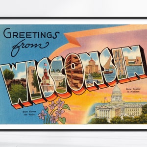 impression vintage Wisconsin, affiche Wisconsin, art mural Wisconsin, tableau Wisconsin, carte postale Wisconsin, cadeaux Wisconsin, toile Wisconsin