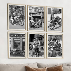 Vintage Motorcycle Prints, Motorcycle Poster, Set of 6 Prints, Black and White, Biker Print, Biker Decor, Motorcycle Wall Art, Biker Gift
