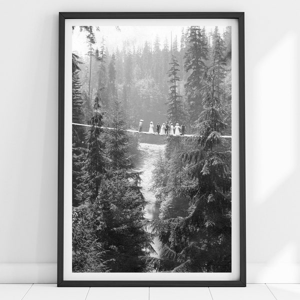 Vintage Bridge Print, Vancouver Print, Bridge Wall Art, Vancouver Photo, Vintage Forest Print, British Columbia Print, BC Print, Canada Art