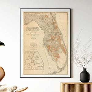 Kaart van Florida, kaart afdrukken van Florida, afdrukken van Florida, kaart van de staat Florida, kunst van Florida, vintage kaart afdrukken, kunst aan de muur Florida, kaart van Florida, reizen