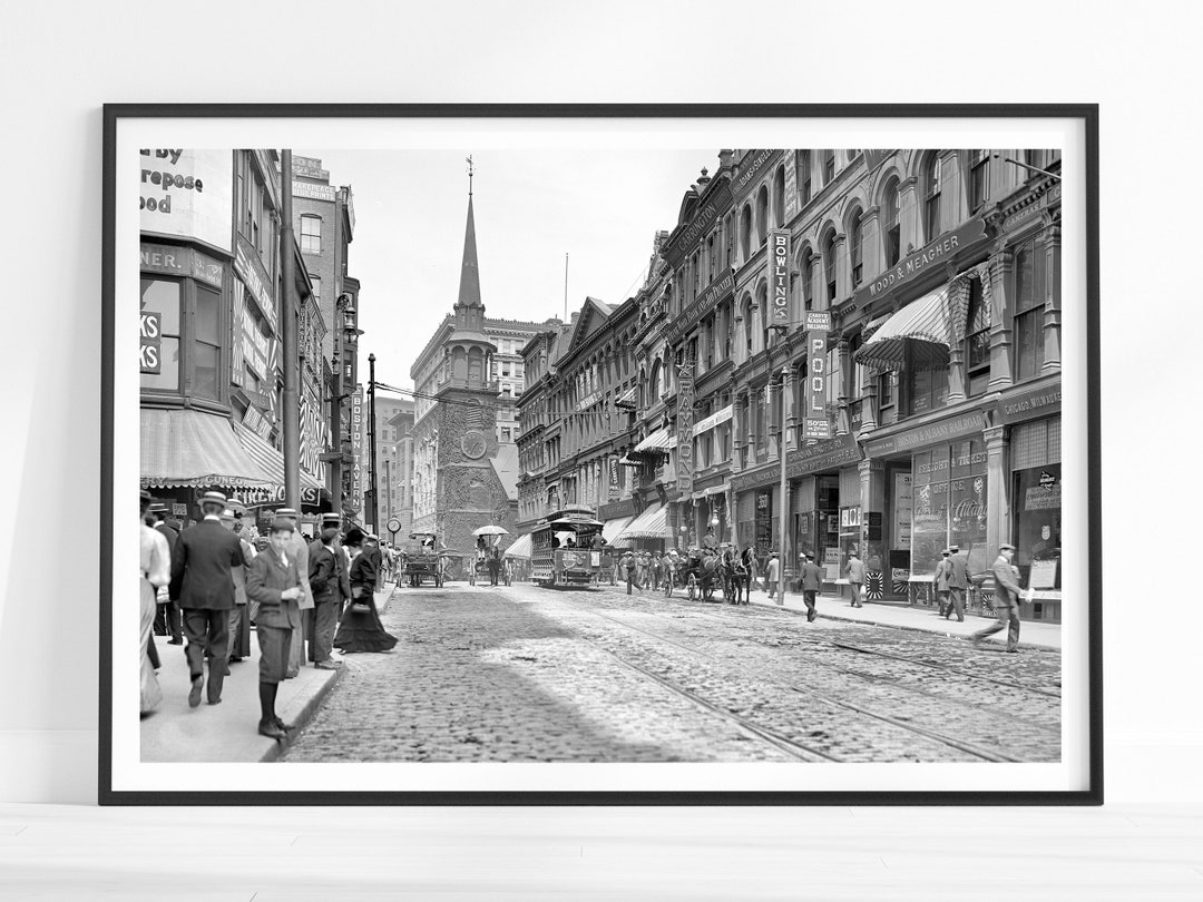 Vintage Boston Print, 1906 Boston Wall Art, Washington Street Boston