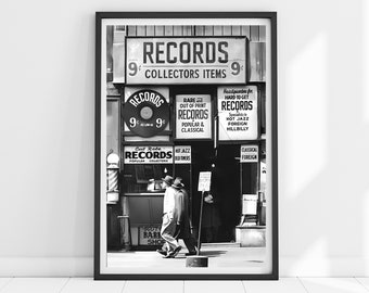 Vintage Record Shop Print, Vinyl Record Print, Record Player Art, Vintage Wall Art, Vintage Music Wall Art, Retro Wall Decor, Record Shop