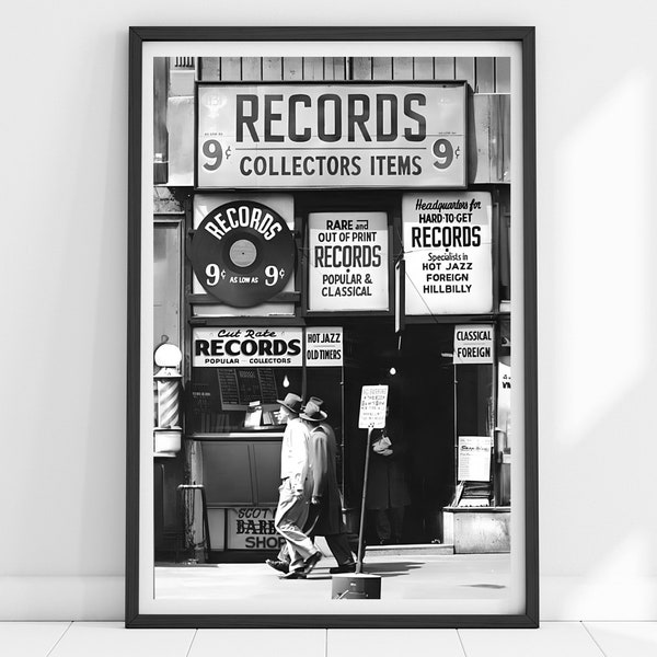 Vintage Record Shop Print, Vinyl Record Print, Record Player Art, Vintage Wall Art, Vintage Music Wall Art, Retro Wall Decor, Record Shop